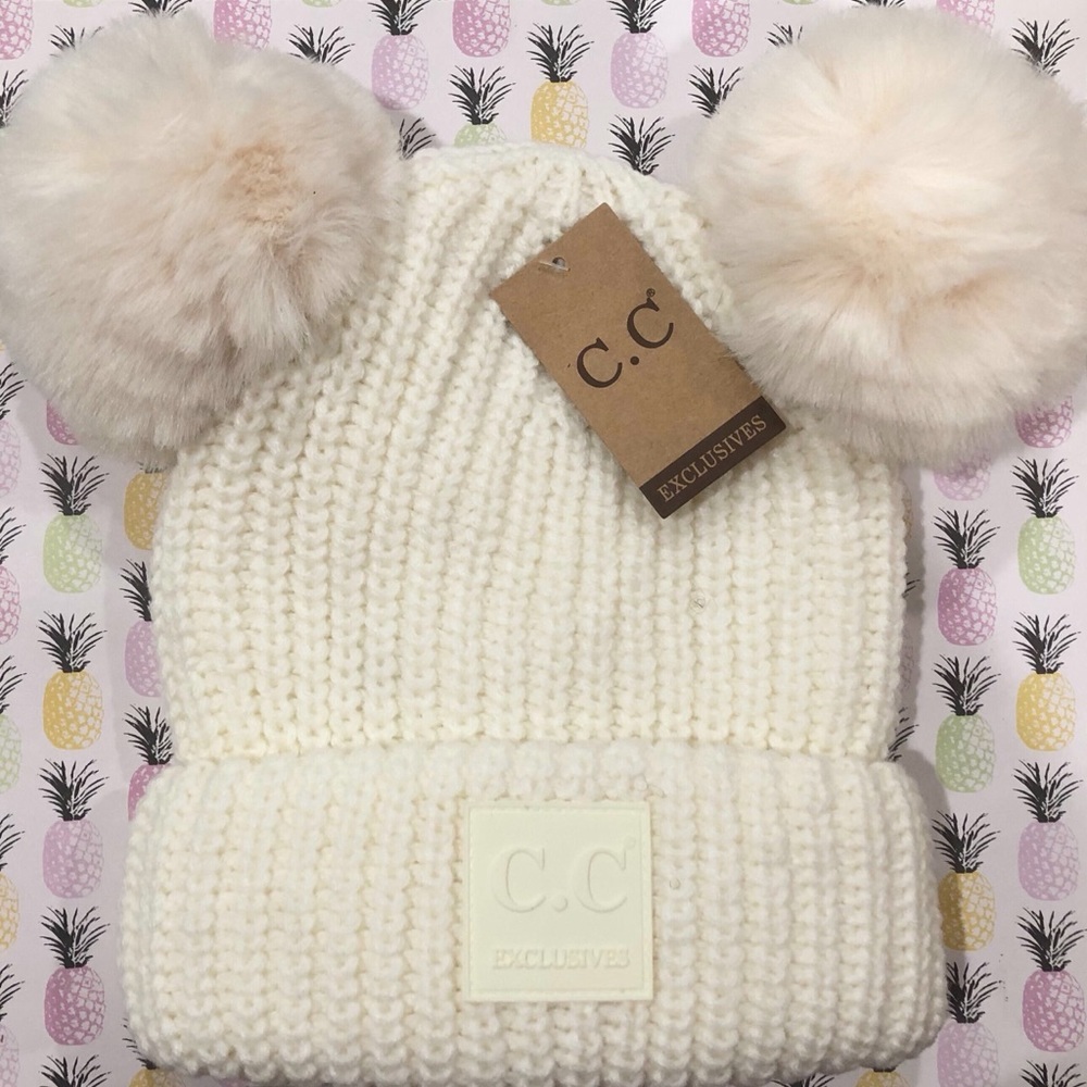 Thick knit hat.